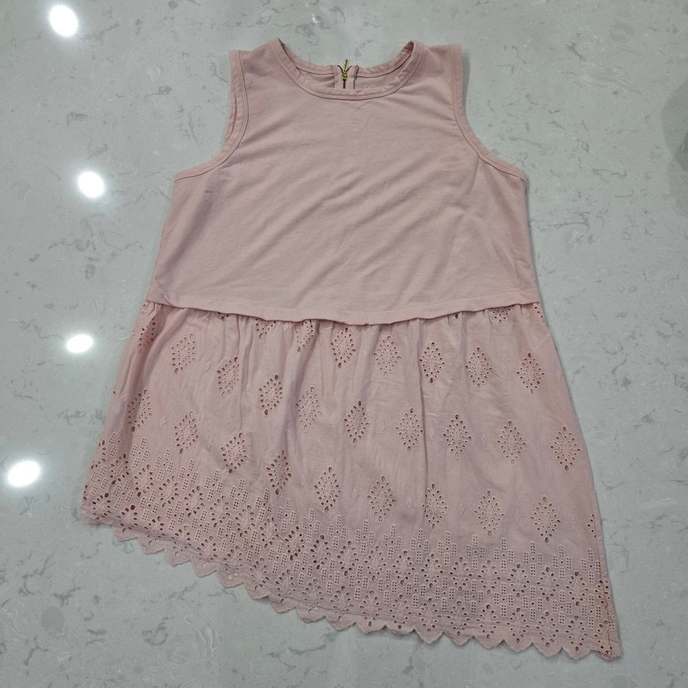 Livi Active Girls Pink Eyelet Lace Asymmetrical Hem Sleeveless Top Size 14/16